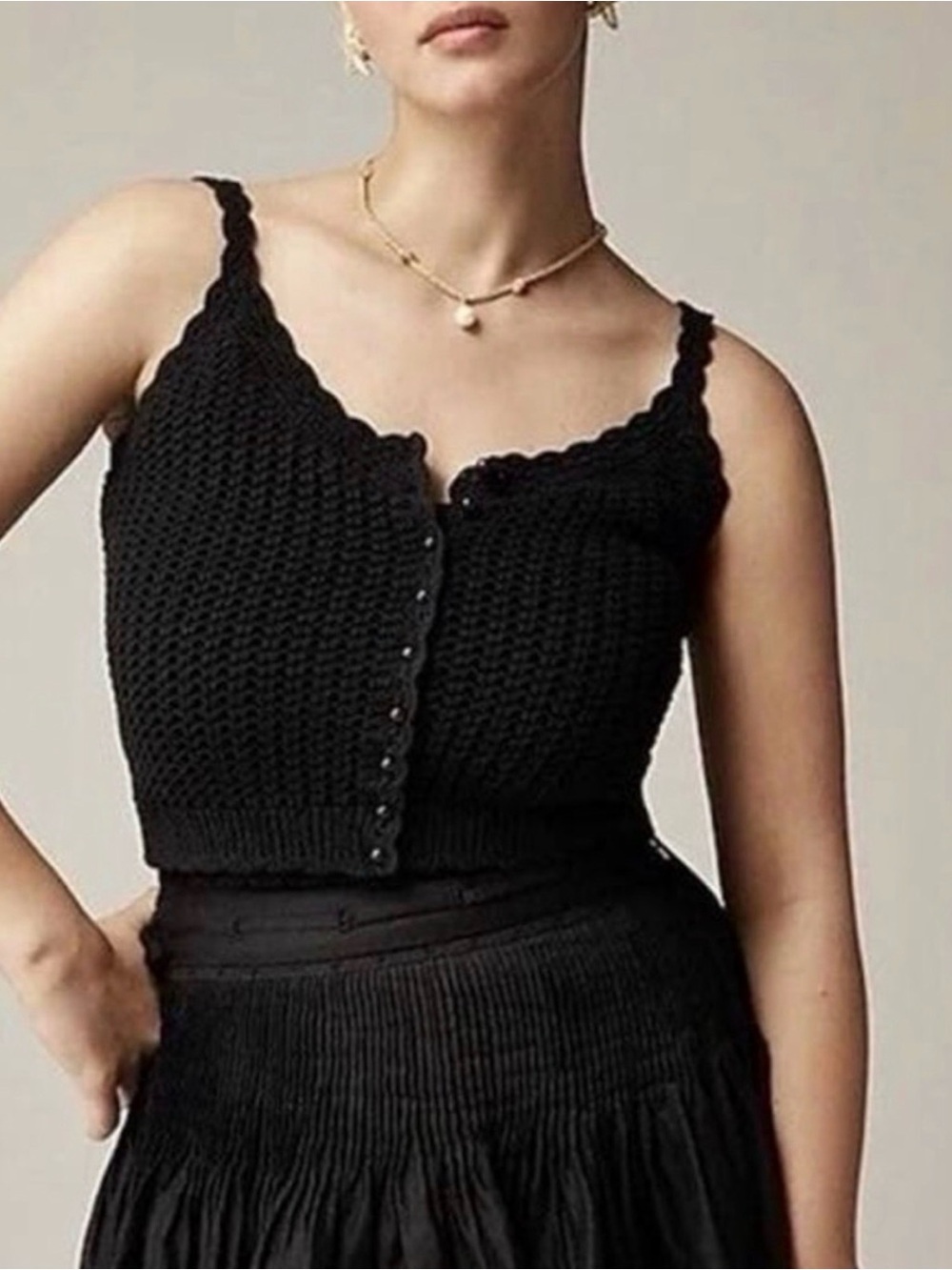 J.Crew Black Crochet Button Up Sweater Tank